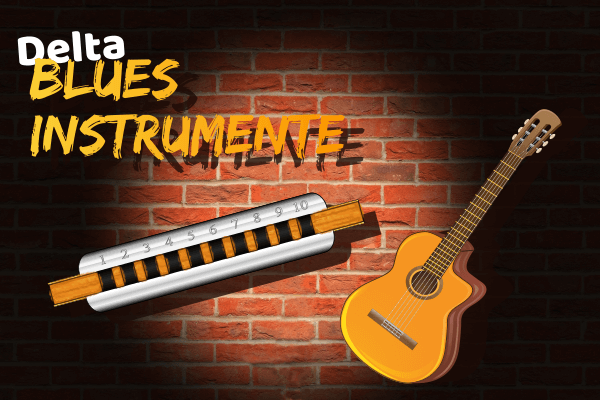 typische Delta-Blues Instrumente: Blues Harp Mundharmonika, Akustische Gitarre
